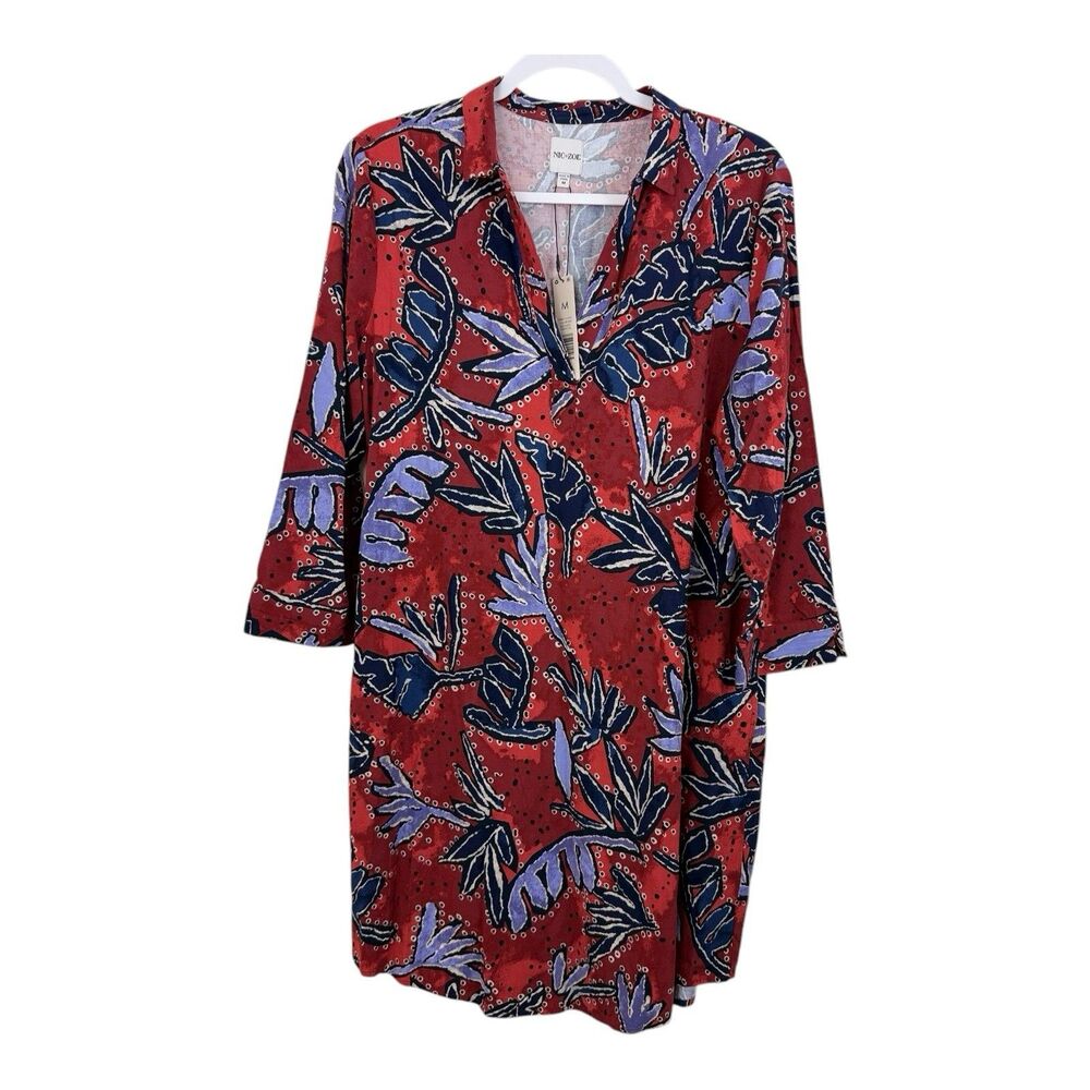 Nic Zoe Autumn Leaves Live In Dress Womens Sz Medium Red Viscose Stretch